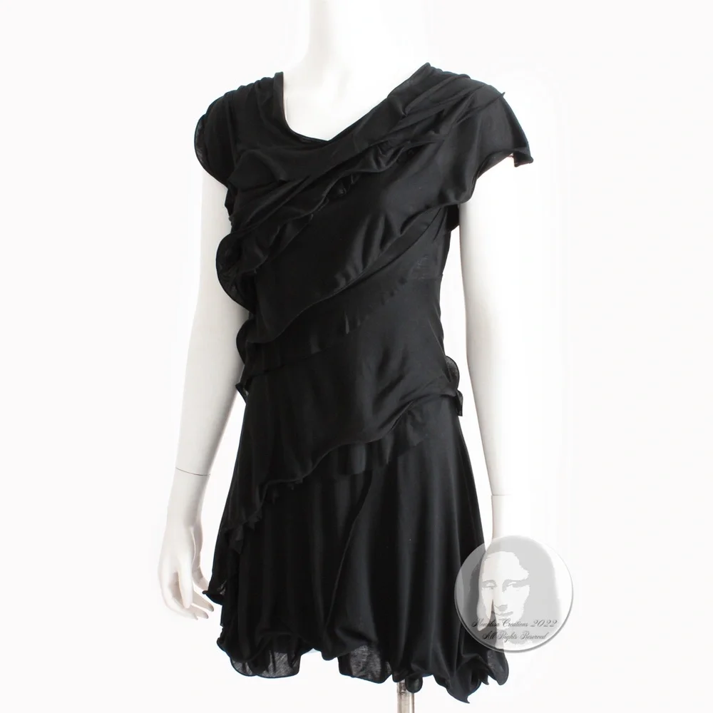 Nina Ricci Dress Mini LBD Little Black Dress Asymmetric Ruffles Size 34 Italy - Picture 5 of 9